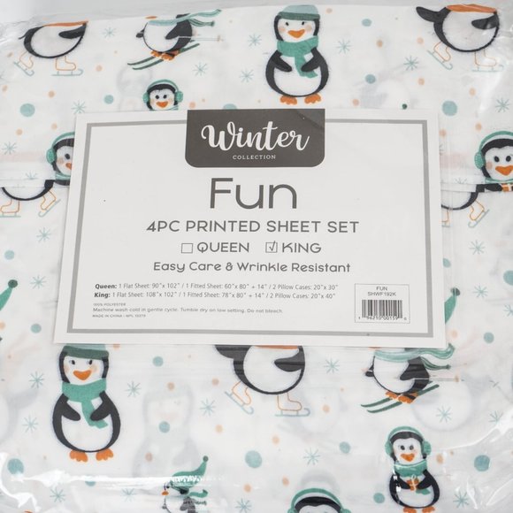 NWT White Winter Penguin Sheet Set - KING - Picture 5 of 5